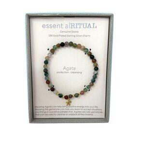 Essential Ritual Agate Bracelet Genuine Stone 18K Gold Plated Sterling Charm